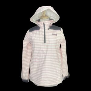 VINEYARD VINES Pink & White Striped Rain/Windbreaker Pullover Jacket - Small